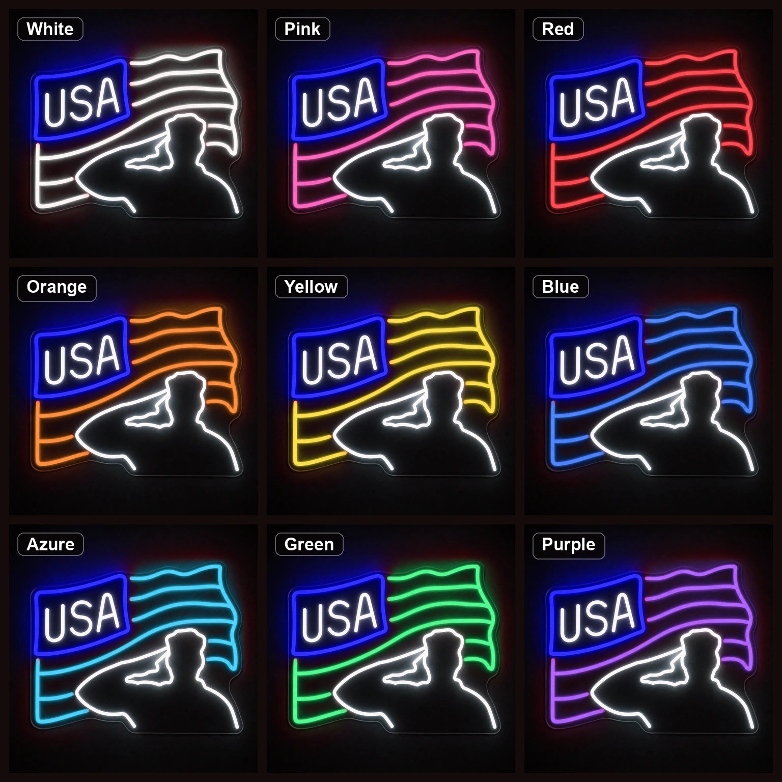 Veterans Day USA Flag LED Neon Sign color grid