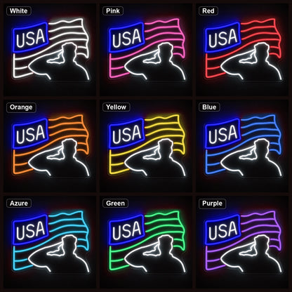 Veterans Day USA Flag LED Neon Sign color grid