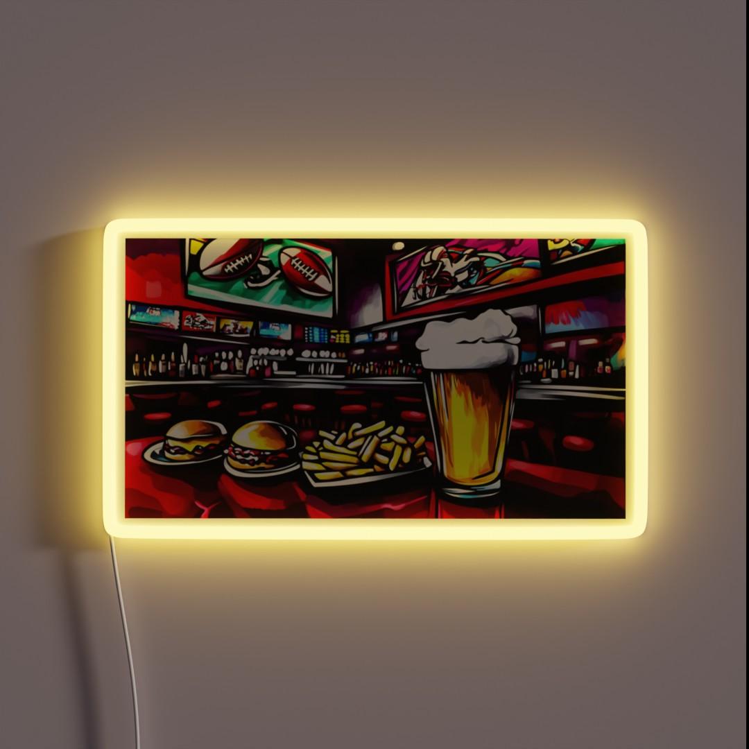 Vibrant Bar Scene With Beer Burgers And Fries Rgb Led Neon Sign - Shineneon