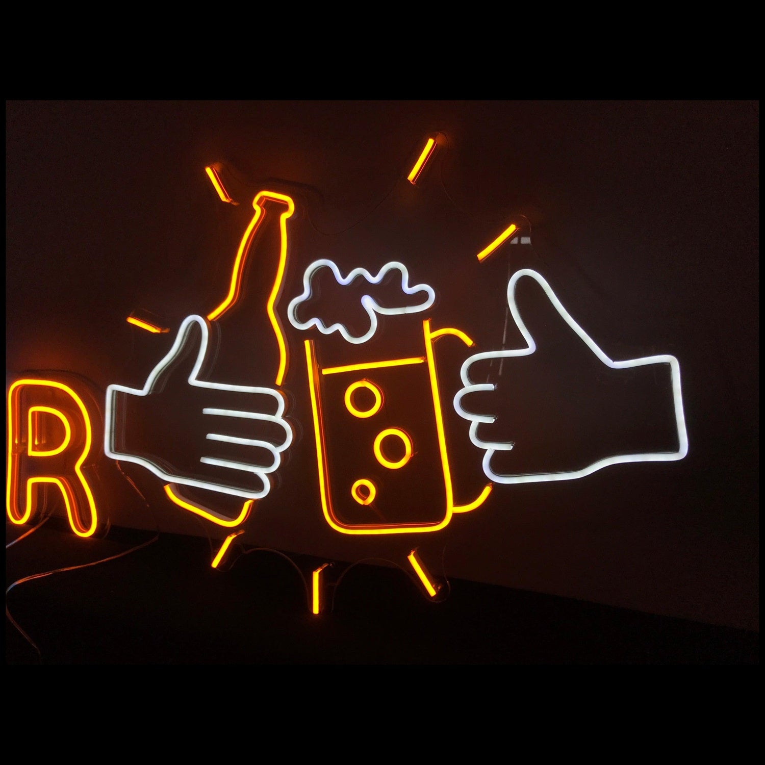 Vibrant Beer Bottle Mug Thumbs-Up Led Neon Sign Bar Wall Art | Shineneon