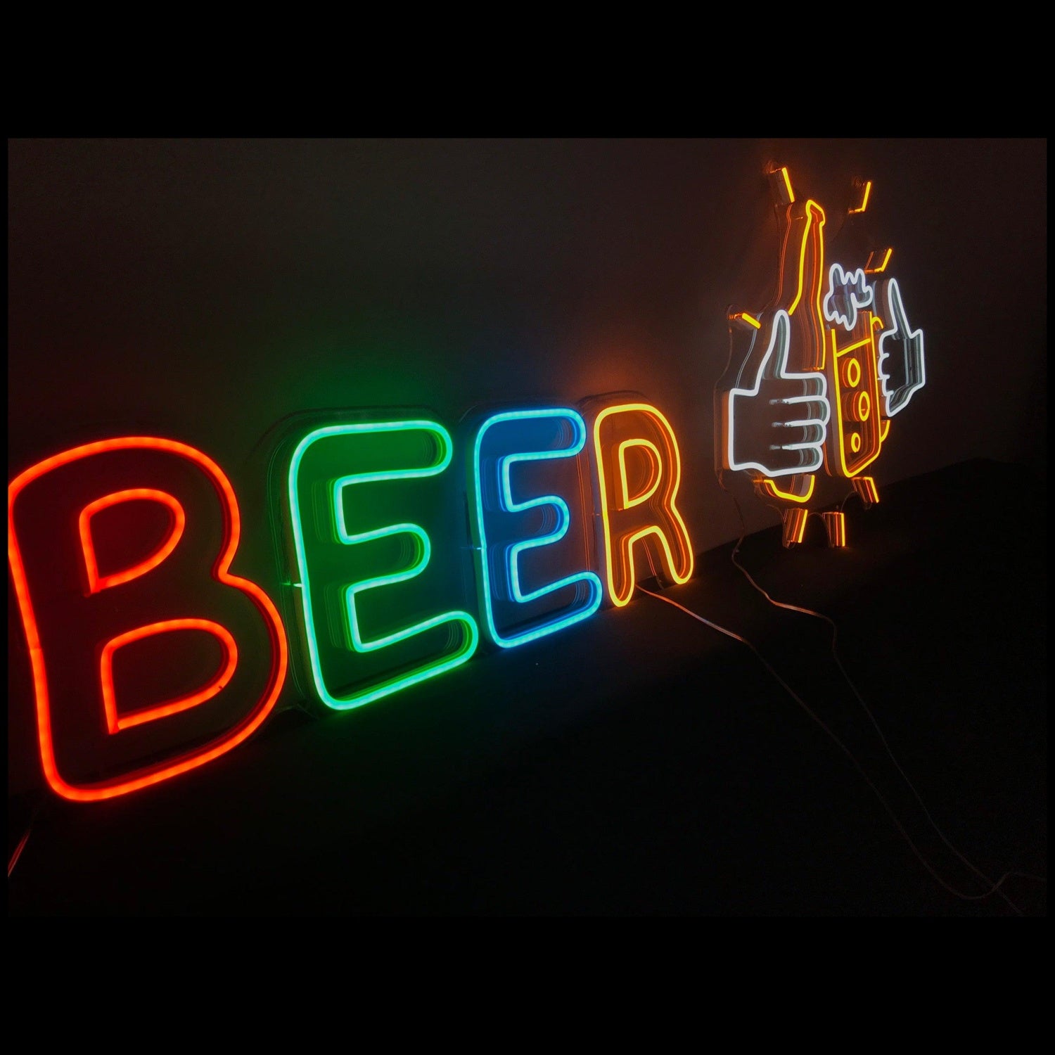 Vibrant Beer Bottle Mug Thumbs-Up Led Neon Sign Bar Wall Art | Shineneon