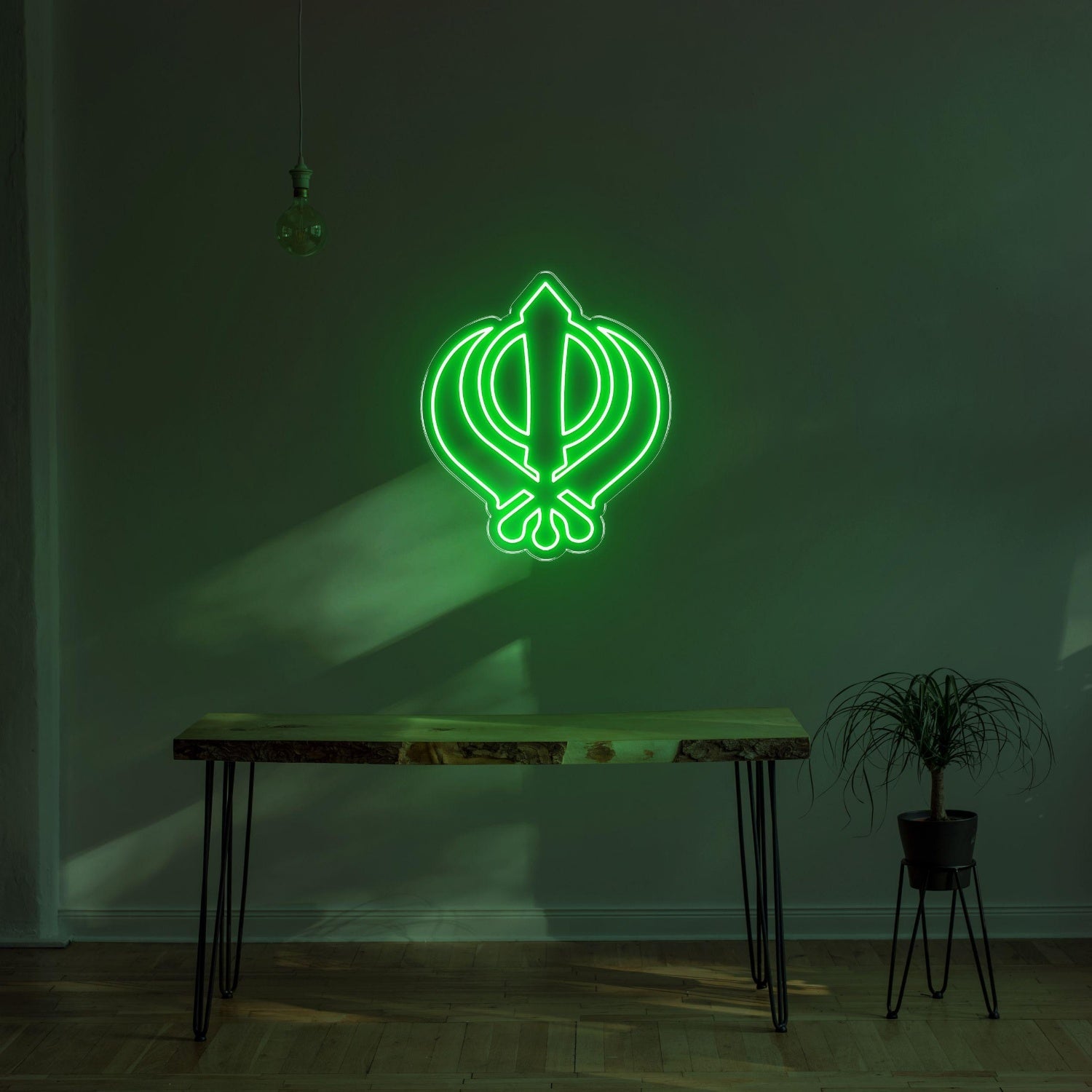 Vibrant Green Sikh Khanda Symbol Led Neon Sign For Home Temple Decor | Shineneon