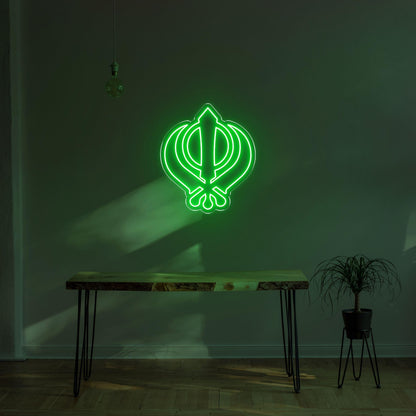 Vibrant Green Sikh Khanda Symbol Led Neon Sign For Home Temple Decor | Shineneon