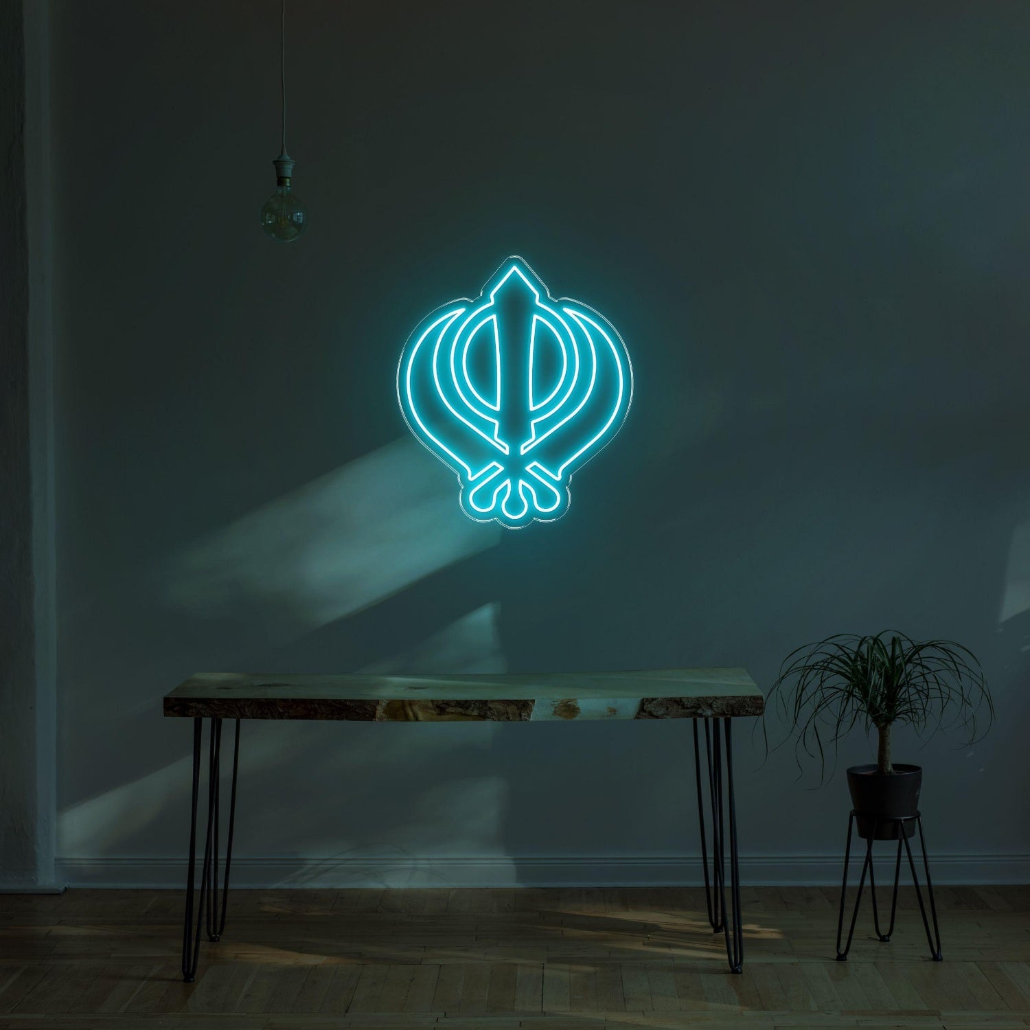 Vibrant Green Sikh Khanda Symbol Led Neon Sign For Home Temple Decor | Shineneon