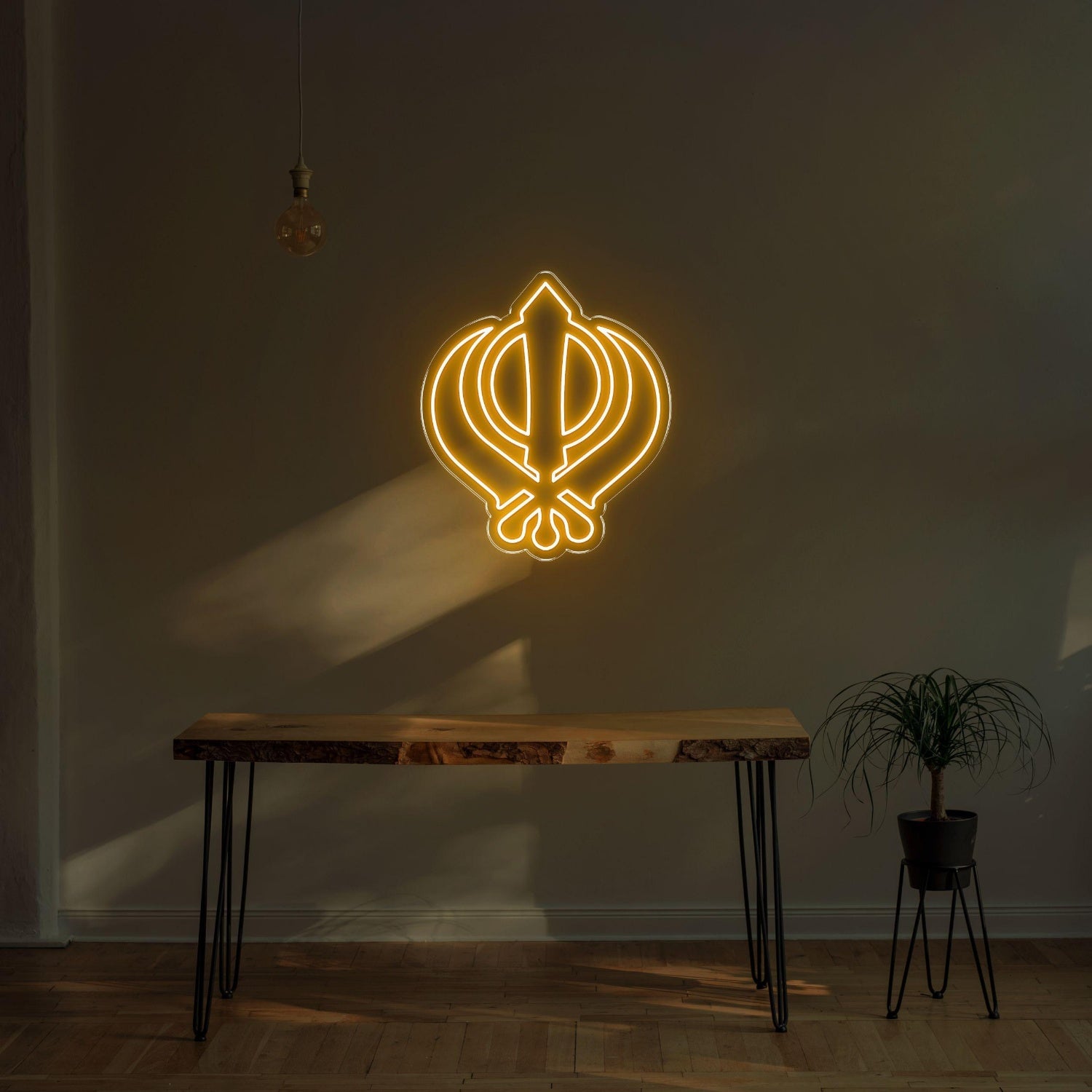 Vibrant Green Sikh Khanda Symbol Led Neon Sign For Home Temple Decor | Shineneon