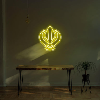 Vibrant Green Sikh Khanda Symbol Led Neon Sign For Home Temple Decor | Shineneon