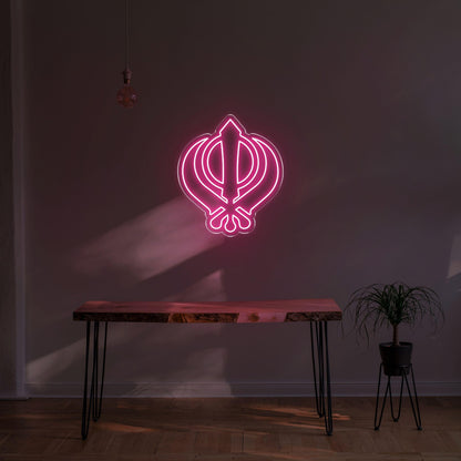Vibrant Green Sikh Khanda Symbol Led Neon Sign For Home Temple Decor | Shineneon