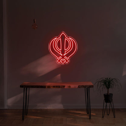 Vibrant Green Sikh Khanda Symbol Led Neon Sign For Home Temple Decor | Shineneon