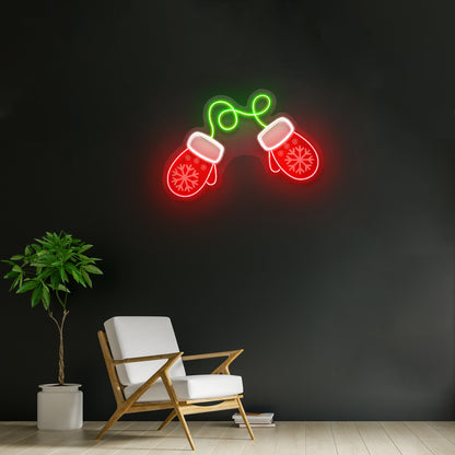 Vibrant Noel Red Gloves Christmas Led Neon Acrylic Artwork For Sale