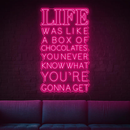 Vibrant Pink Retro Life Like A Box Of Chocolates Led Neon Sign For Home Decor | Shineneon