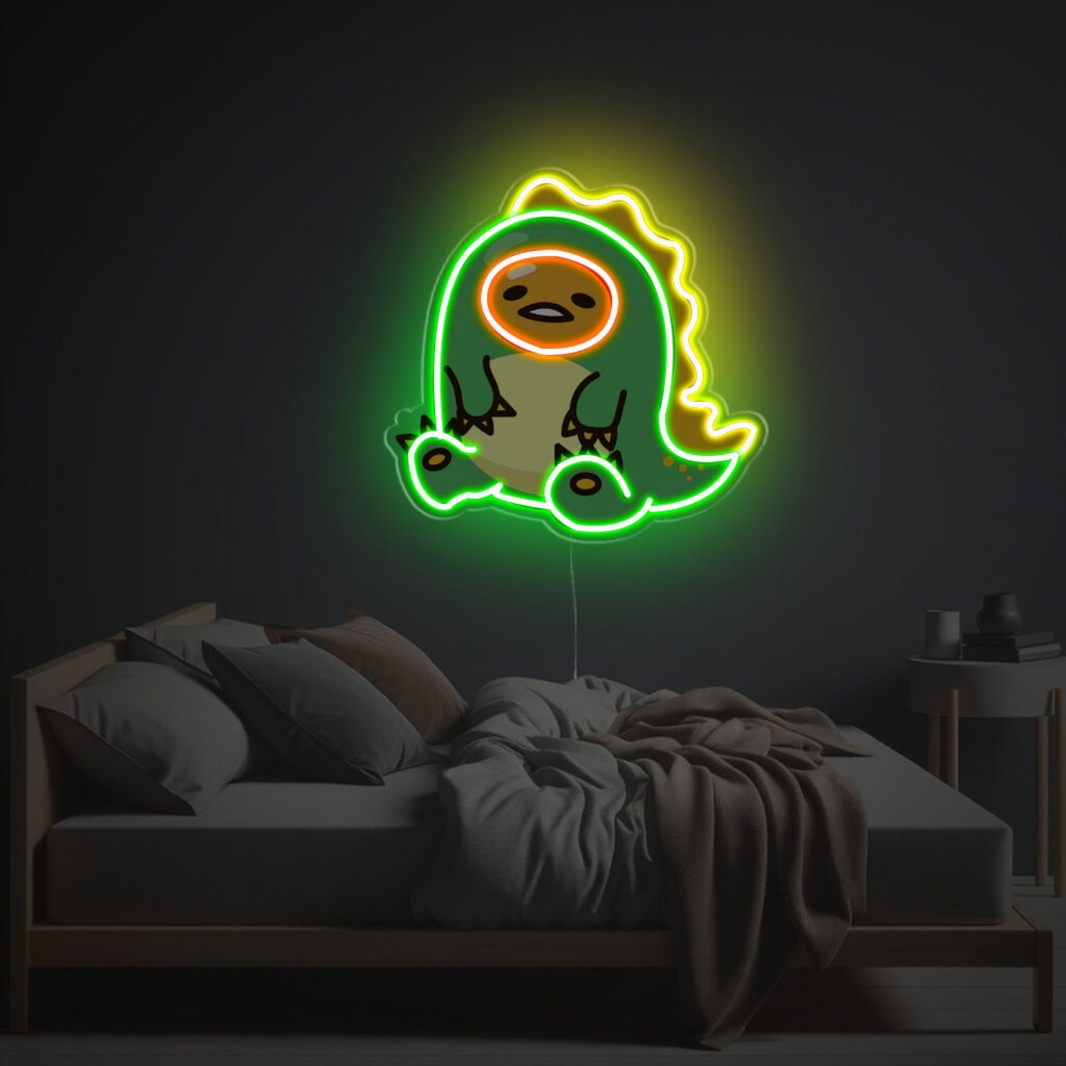 Vibrant Sitting Yolk Man In Dinosaur Suit Led Neon Acrylic Artwork | Shineneon