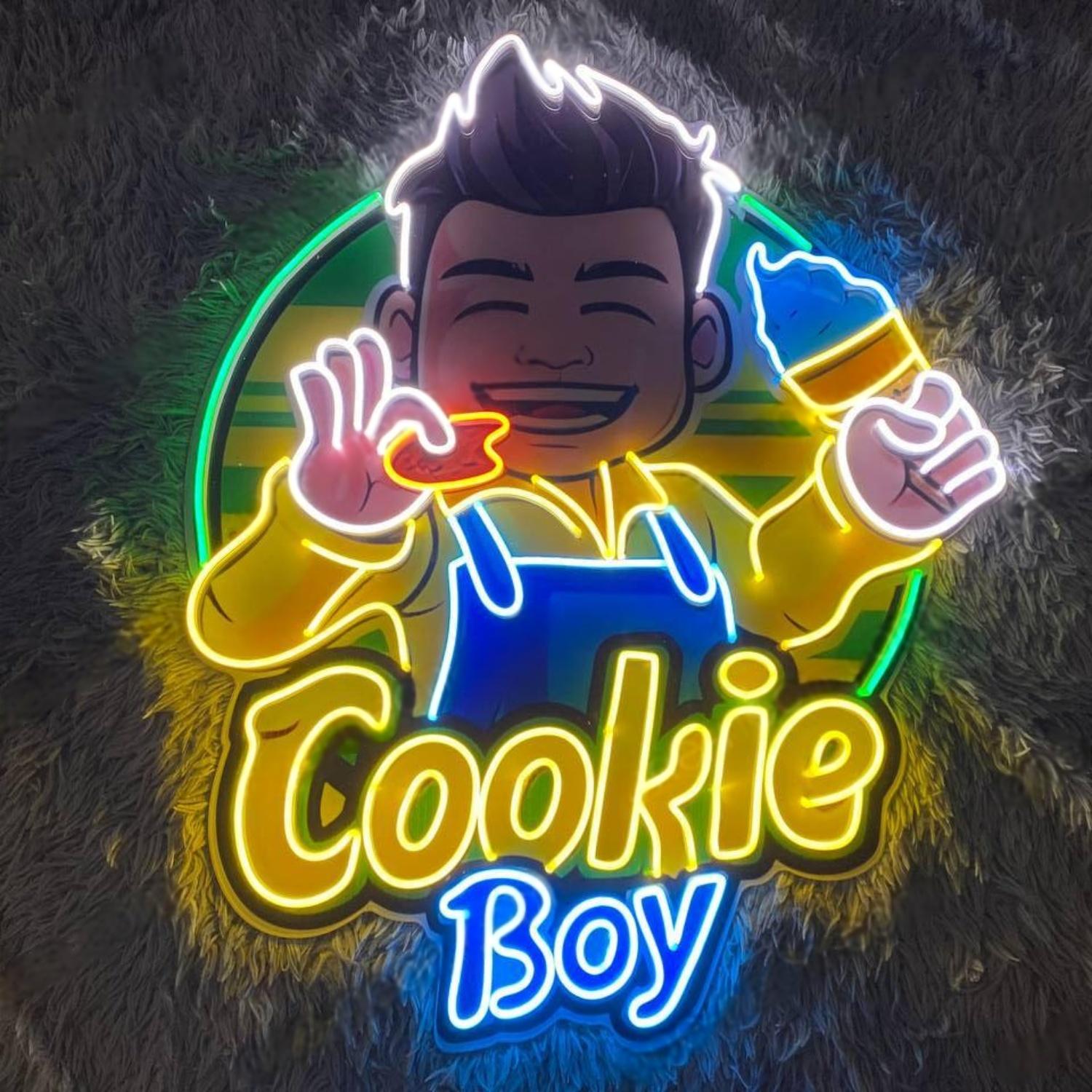 Vibrant Yellow Blue Cartoon Cookie Boy Led Neon Sign For Dessert Shop Decor | Shineneon