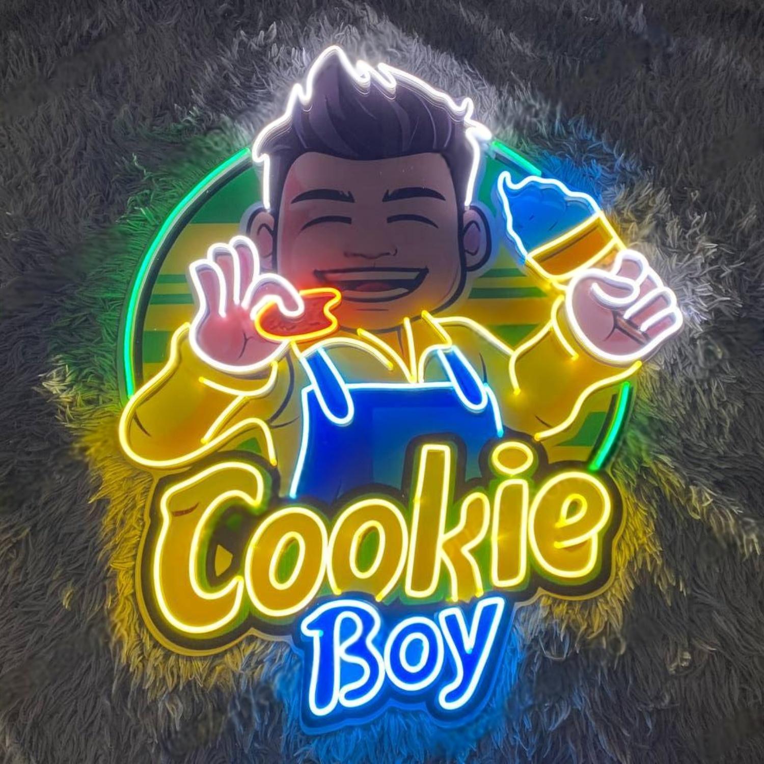 Vibrant Yellow Blue Cartoon Cookie Boy Led Neon Sign For Dessert Shop Decor | Shineneon