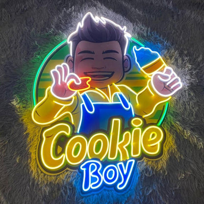 Vibrant Yellow Blue Cartoon Cookie Boy Led Neon Sign For Dessert Shop Decor | Shineneon