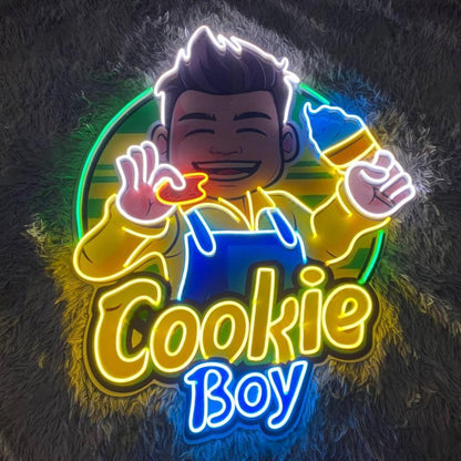Vibrant Yellow Blue Cartoon Cookie Boy Led Neon Sign For Dessert Shop Decor | Shineneon
