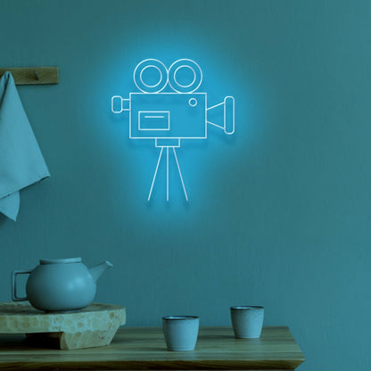 Video Camera Neon Spotlight On Cinematic Passion - Shineneon