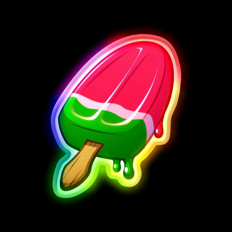 Video Game Popsicle Melon Snack Food Led Neon Sign Rgb Color - LED neon sign close-up detail