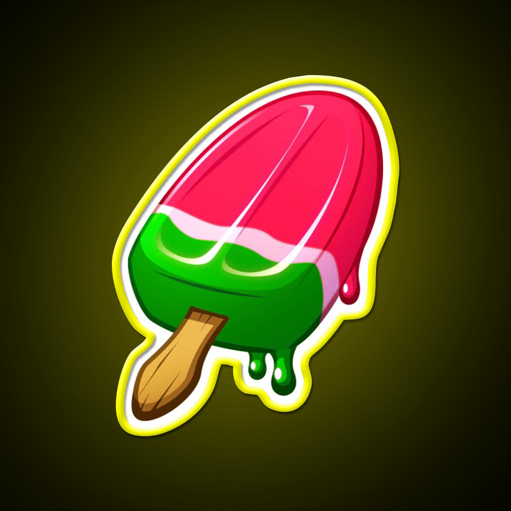 Video Game Popsicle Melon Snack Food Led Neon Sign Rgb Color - Custom LED neon sign front view