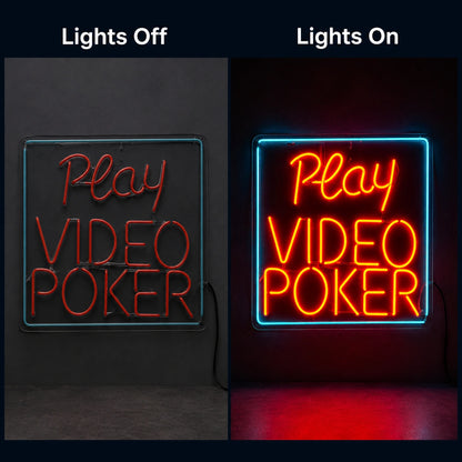 Video Poker Neon Sign LED Neon Sign day and night comparison