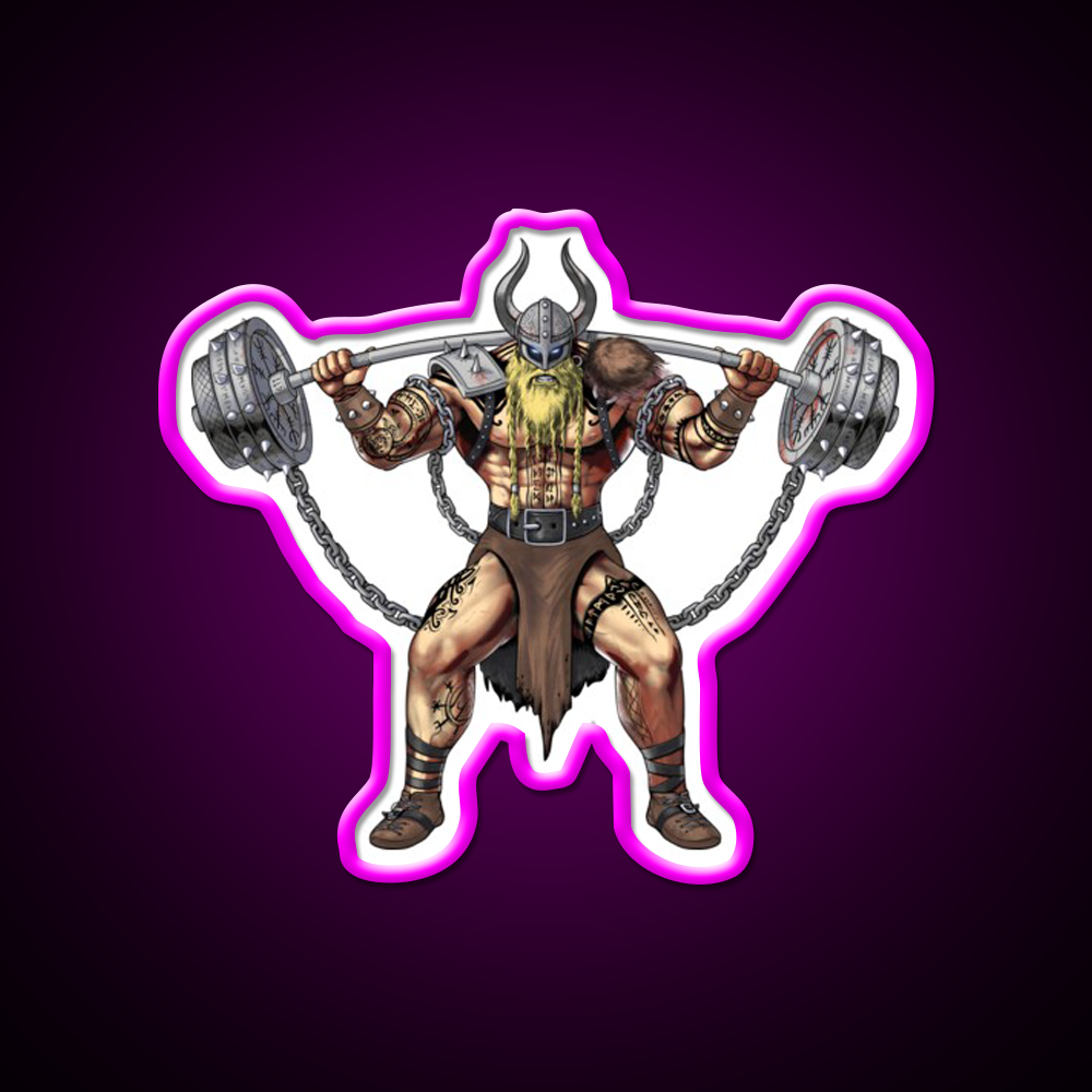Viking Warrior Bodybuilder Gym Fitness Led Neon Sign Rgb Color - Neon sign mounted on wall in room