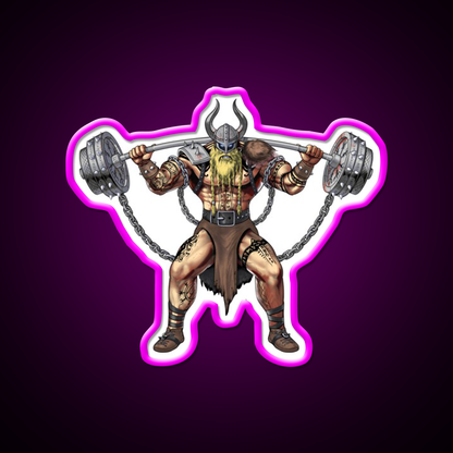 Viking Warrior Bodybuilder Gym Fitness Led Neon Sign Rgb Color - Neon sign mounted on wall in room