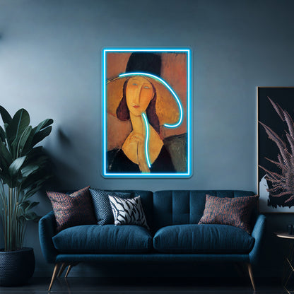 Vintage Amedeo Modigliani Woman With Hat Circa1920 Fine Art Wall Artwork Neon Signs | Shineneon