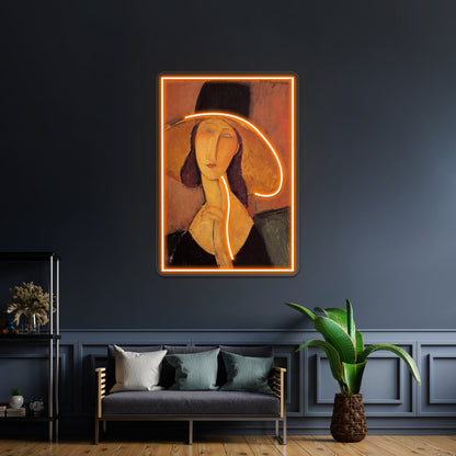 Vintage Amedeo Modigliani Woman With Hat Circa1920 Fine Art Wall Artwork Neon Signs | Shineneon