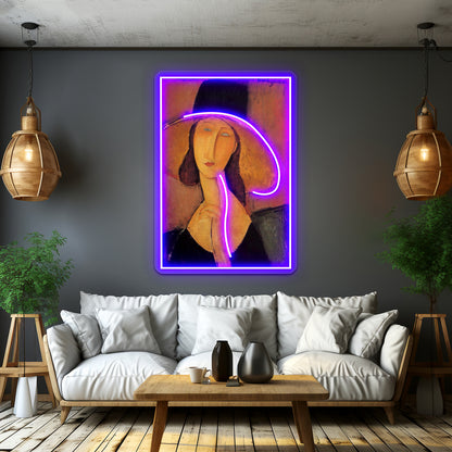 Vintage Amedeo Modigliani Woman With Hat Circa1920 Fine Art Wall Artwork Neon Signs | Shineneon