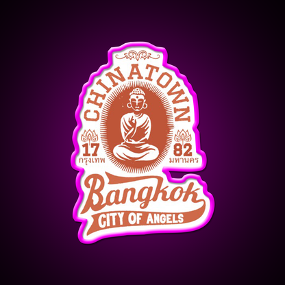 Vintage Bangkok Buddha Logo Asian Cultural Led Neon Sign For Home Rgb Color - Neon sign mounted on wall in room