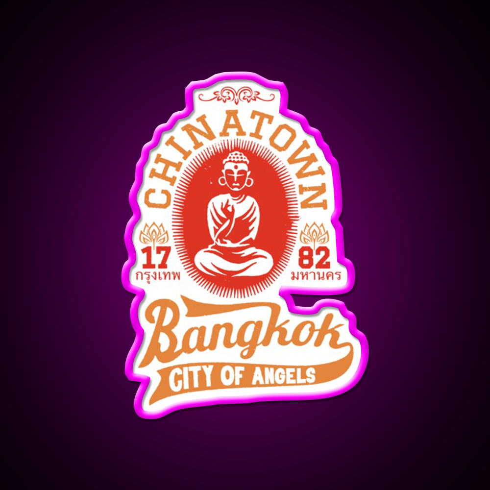 Vintage Bangkok Buddha Logo Asian Cultural Led Neon Sign Wall Art Rgb Color - Neon sign mounted on wall in room