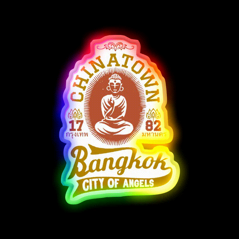 Vintage Bangkok Buddha Logo Asian Cultural Led Neon Sign Wall Decor Rgb Color - LED neon sign close-up detail