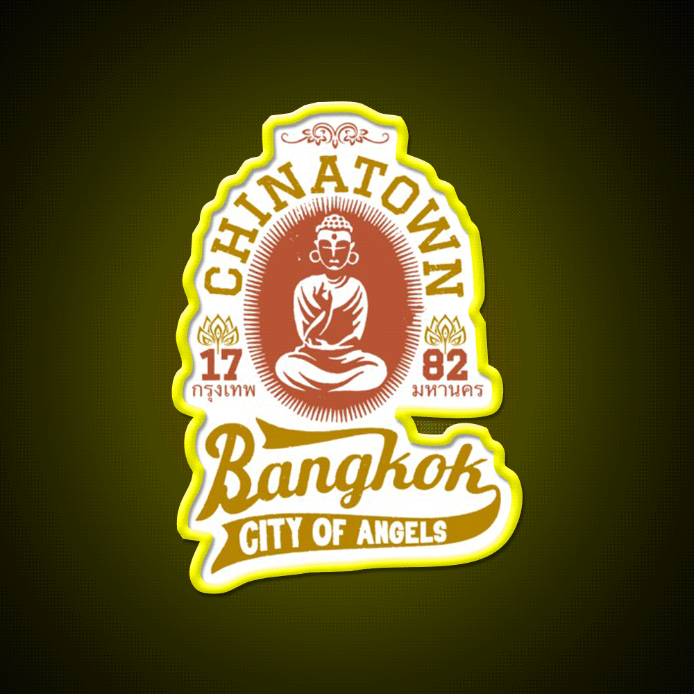 Vintage Bangkok Buddha Logo Asian Cultural Led Neon Sign Wall Decor Rgb Color - Custom LED neon sign front view