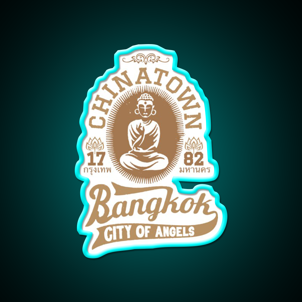 Vintage Bangkok Buddha Logo Retro Thai Asian Cultural Led Neon Sign Rgb Color - Size and dimension reference
