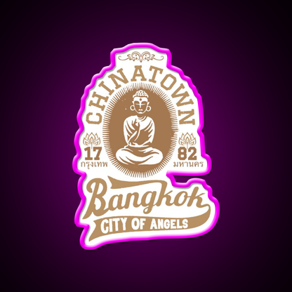 Vintage Bangkok Buddha Logo Retro Thai Asian Cultural Led Neon Sign Rgb Color - Neon sign mounted on wall in room