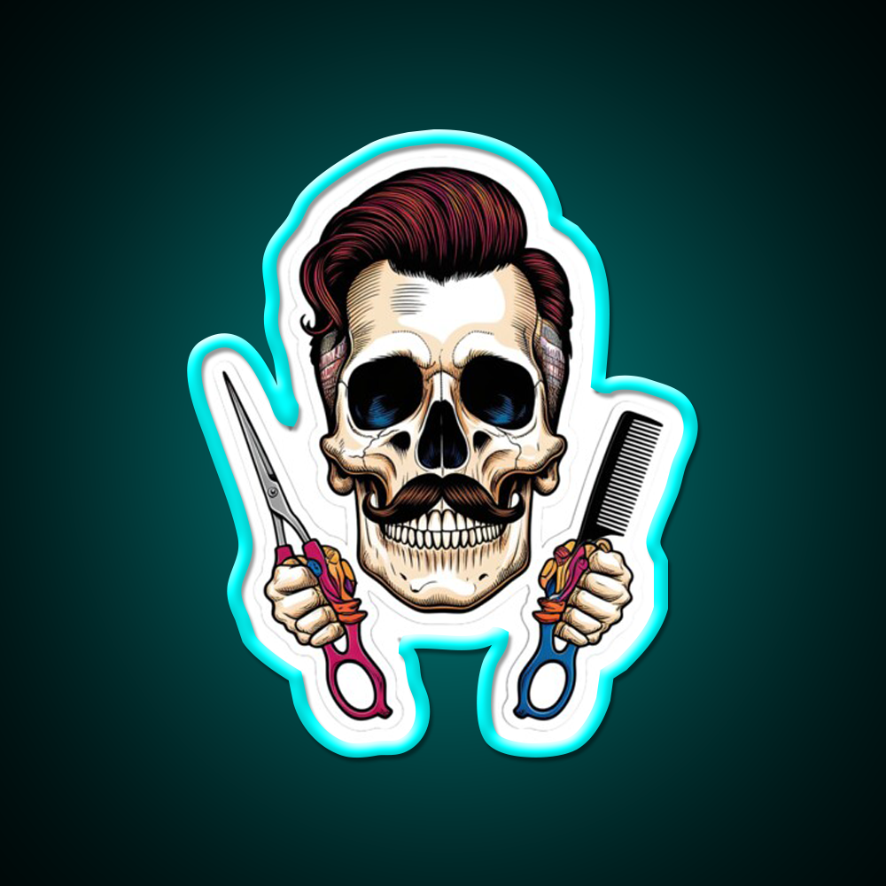 Vintage Barber Skull Pop Art Design Barber Shop Haircut Led Neon Sign - Size and dimension reference