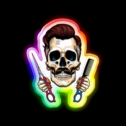 Vintage Barber Skull Pop Art Design Barber Shop Haircut Led Neon Sign - LED neon sign close-up detail
