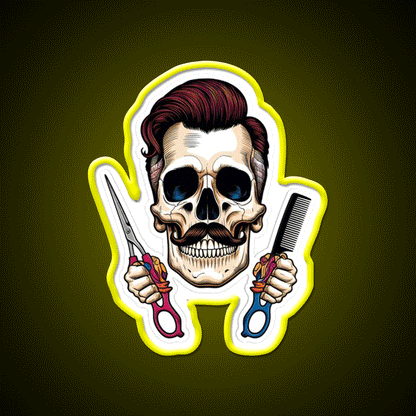 Vintage Barber Skull Pop Art Design Barber Shop Haircut Led Neon Sign - Custom LED neon sign front view