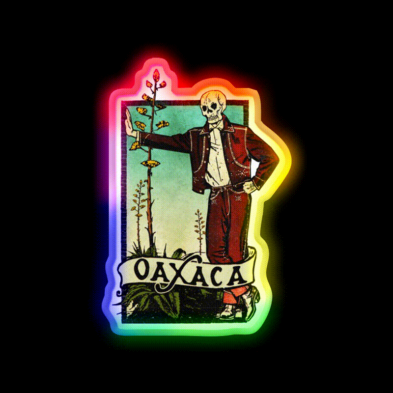 Vintage Calavera Oaxaca Mexico Party Drink Tequila Led Neon Sign Rgb Color - LED neon sign close-up detail