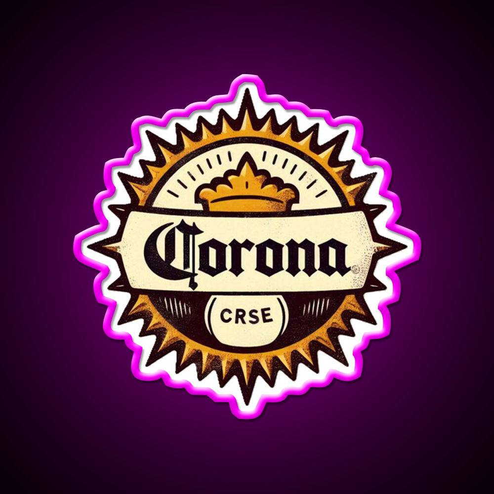 Vintage Corona Logo Vector Art Beer Bar Decor Led Neon Sign Rgb Color - Neon sign mounted on wall in room