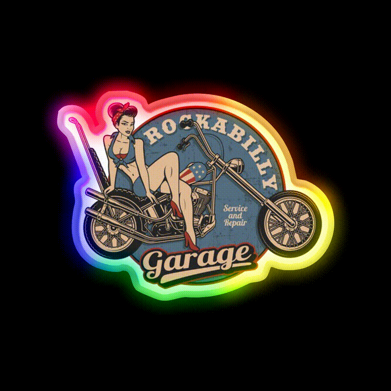 Vintage Girl On Bike Service Welcome Led Neon Sign Open Sign Rgb Color - LED neon sign close-up detail