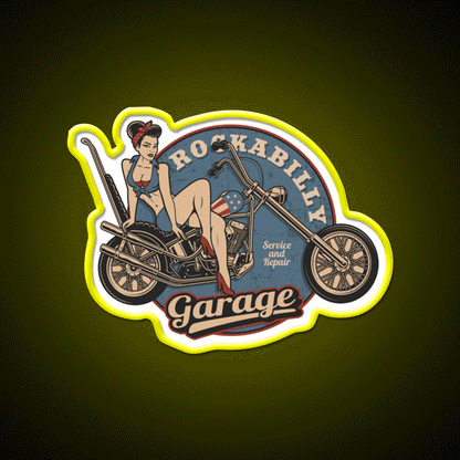 Vintage Girl On Bike Service Welcome Led Neon Sign Open Sign Rgb Color - Custom LED neon sign front view