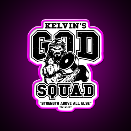 Vintage God Squad Tgym Fitness Led Neon Sign Rgb Color - Neon sign mounted on wall in room