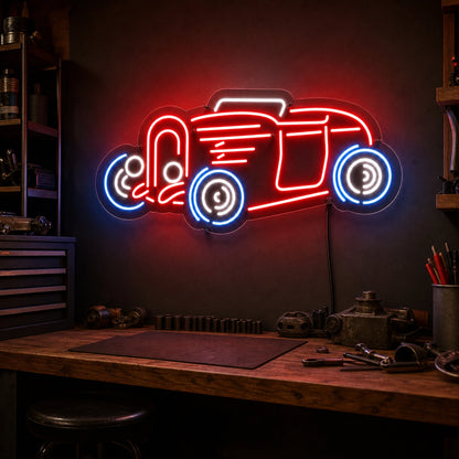 Vintage Hot Rod Side Profile LED Neon Sign real lifestyle scene
