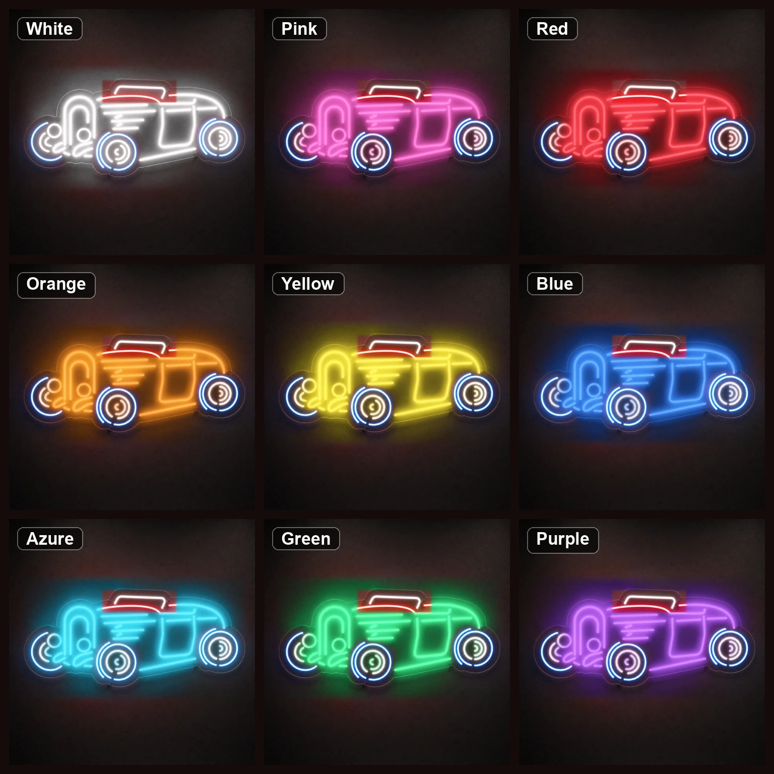 Vintage Hot Rod Side Profile LED Neon Sign color grid