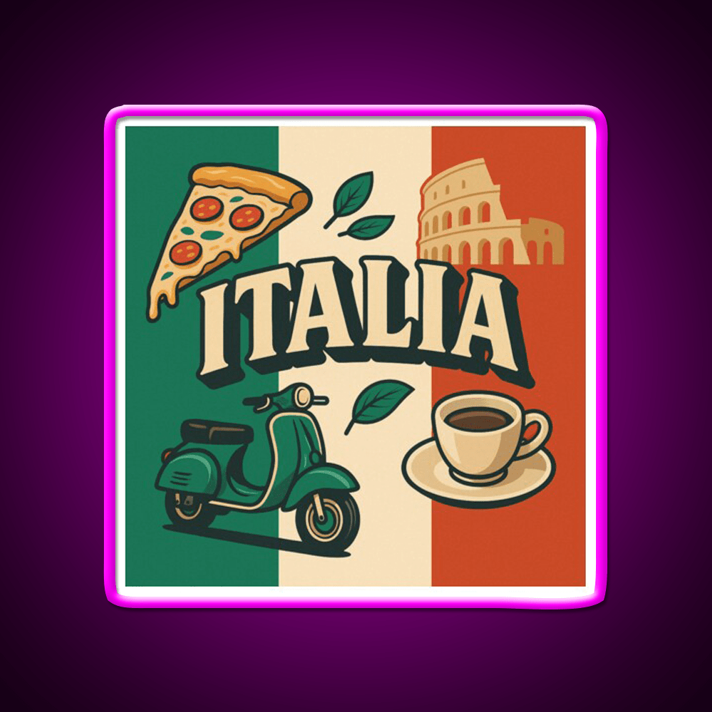Vintage Italian Icons Tricolor Design Cafe Led Neon Sign Espresso Bar Art Rgb Color - Shineneon