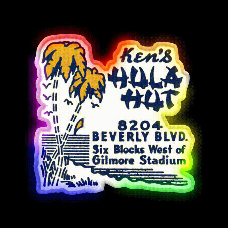 Vintage Kens Hula Hut Los Angeles Cocktail Bar Decor Led Neon Sign Rgb Color - LED neon sign close-up detail