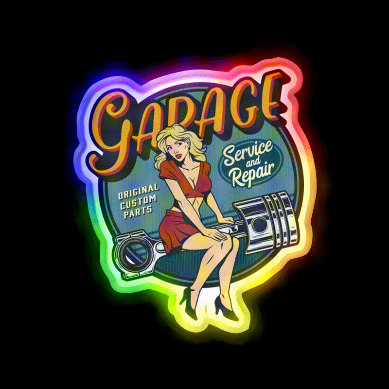 Vintage Mechanic On Duty Welcome Led Neon Sign Open Sign Rgb Color - LED neon sign close-up detail