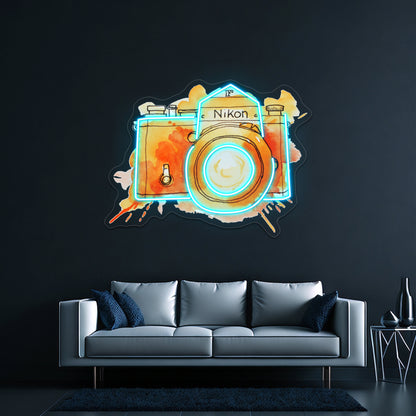Vintage Nikon Camera Orange Artwork Neon Signs Custom | Shineneon