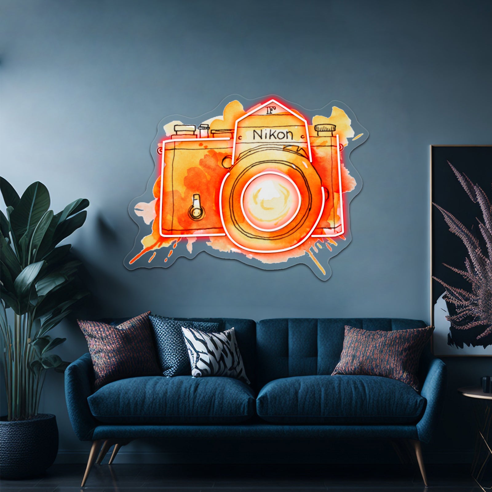 Vintage Nikon Camera Orange Artwork Neon Signs Custom | Shineneon