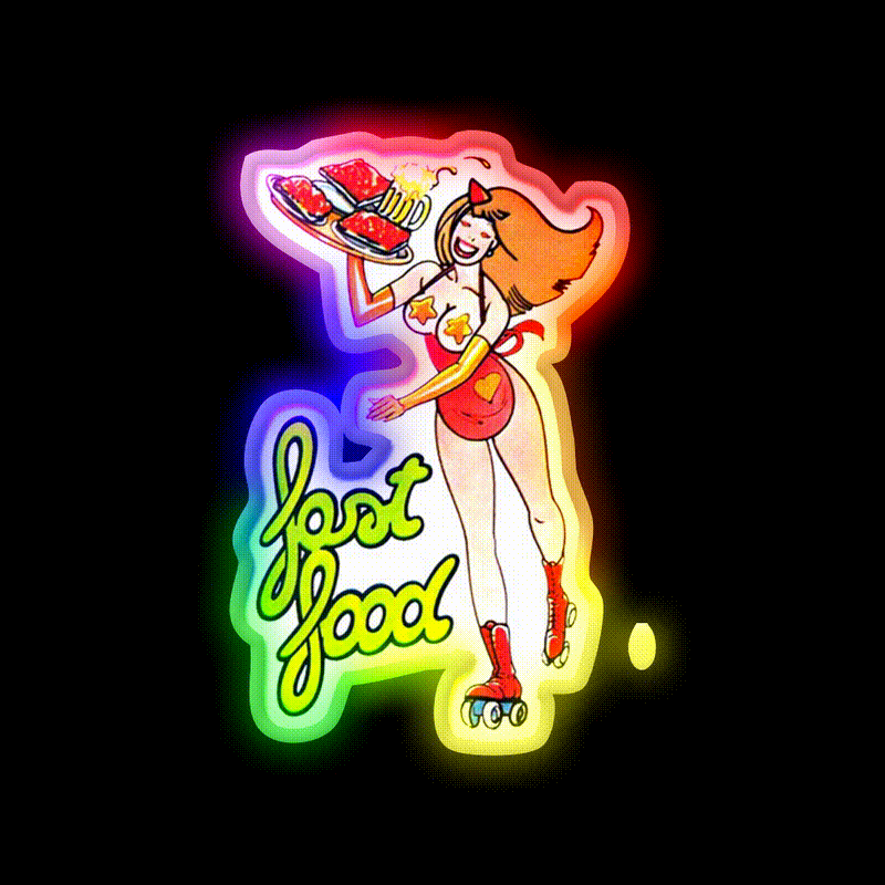 Vintage Pin Up Fast Food 5 Fast Food Led Neon Sign For Burger Place Rgb Color - LED neon sign close-up detail
